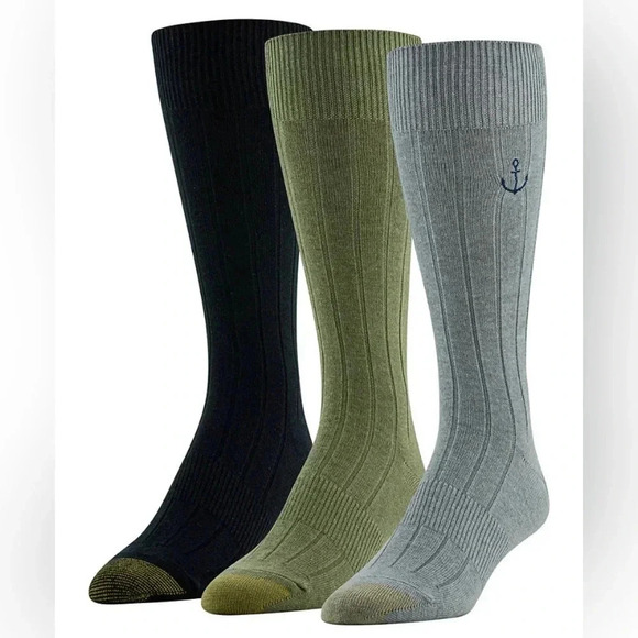 NWT 3 Pair Men’s Designer Series Gold Toe Dress Socks Hampton Embroidery Regatta - Picture 1 of 3